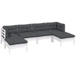 vidaXL Salon de jardin 6 pcs avec coussins Blanc Bois de pin pas cher