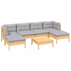 vidaXL Salon de jardin 7 pcs avec coussins gris bois de pin pas cher