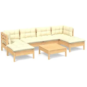vidaXL Salon de jardin 7 pcs avec coussins crème bois de pin pas cher