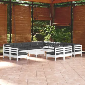 Comparateur de prix : vidaXL Salon de jardin 14 pcs avec coussins blanc bois de pin solide