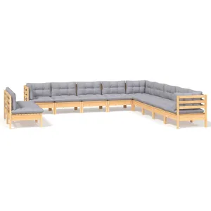 vidaXL Salon de jardin 11 pcs avec coussins gris bois de pin solide
