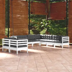 vidaXL Salon de jardin 9 pcs avec coussins blanc bois de pin massif pas cher