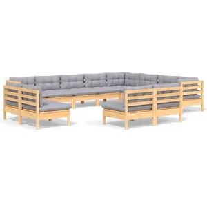 vidaXL Salon de jardin 12 pcs avec coussins gris bois de pin solide pas cher