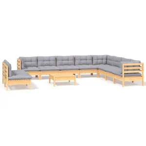 vidaXL Salon de jardin 11 pcs avec coussins gris Bois de pin solide pas cher