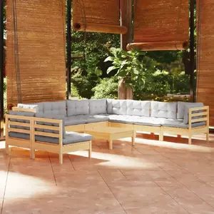 vidaXL Salon de jardin 10 pcs avec coussins gris Bois de pin solide pas cher
