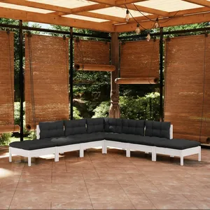 vidaXL Salon de jardin 7 pcs avec coussins blanc bois de pin pas cher