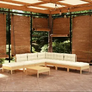 vidaXL Salon de jardin 8 pcs avec coussins crème Bois de pin pas cher