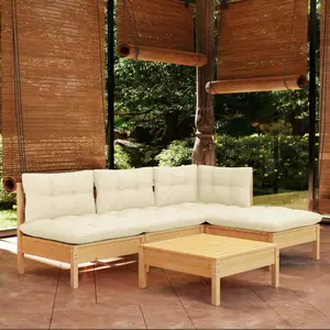 vidaXL Salon de jardin 5 pcs avec coussins crème bois de pin pas cher