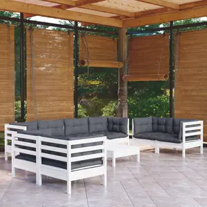 vidaXL Salon de jardin 9 pcs avec coussins bois de pin massif pas cher