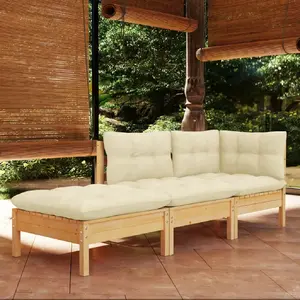 vidaXL Salon de jardin 3 pcs avec coussins crème Bois de pin massif pas cher