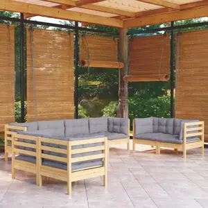 vidaXL Salon de jardin 8 pcs avec coussins gris Bois de pin massif pas cher