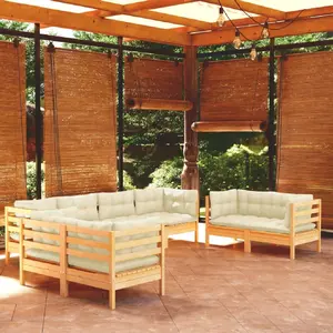 vidaXL Salon de jardin 8 pcs avec coussins crème Bois de pin massif pas cher