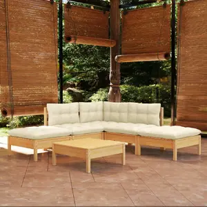 vidaXL Salon de jardin 6 pcs avec coussins crème Bois de pin pas cher