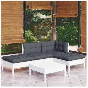 vidaXL Salon de jardin 5 pcs avec coussins blanc bois de pin pas cher