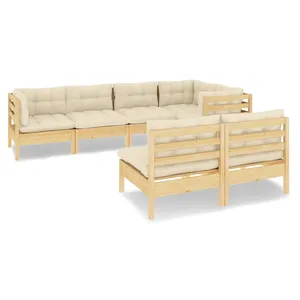 vidaXL Salon de jardin 7 pcs avec coussins crème Bois de pin massif pas cher