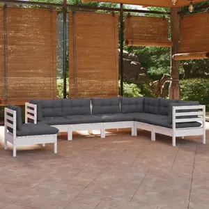 vidaXL Salon de jardin 7 pcs avec coussins blanc bois de pin massif pas cher
