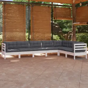 vidaXL 7-delige Loungeset met kussens massief grenenhout wit3096696 pas cher