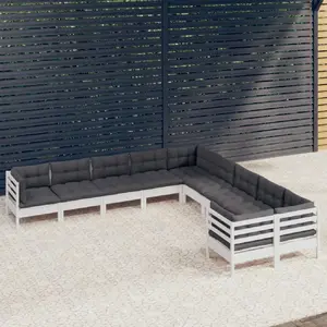 vidaXL Salon de jardin 10 pcs avec coussins blanc bois de pin pas cher