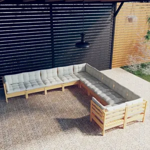 vidaXL Salon de jardin 10 pcs avec coussins crème Bois de pin pas cher