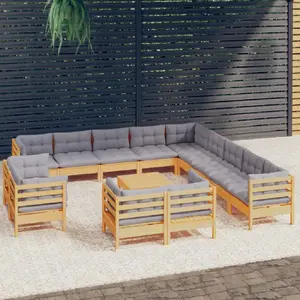 Comparateur de prix : vidaXL Salon de jardin 14 pcs avec coussins gris Bois de pin solide
