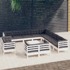 Comparateur de prix : vidaXL Salon de jardin 14 pcs avec coussins blanc bois de pin solide