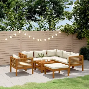 Vidaxl salon de jardin 8 pcs avec coussin crème bois d'acacia solide pas cher