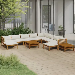 Comparateur de prix : vidaXL Salon de jardin 12 pcs avec coussin crème Bois d'acacia solide