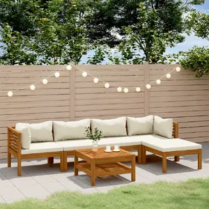 vidaXL Salon de jardin 6 pcs avec coussin crème Bois d'acacia solide pas cher