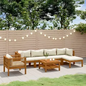 vidaXL Salon de jardin 7 pcs avec coussin crème Bois d'acacia solide pas cher