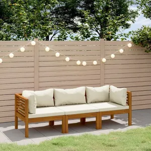 Comparateur de prix : vidaXL Canapé de jardin 3 places et coussin crème Bois d'acacia massif
