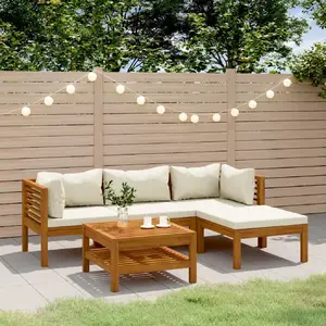 vidaXL Salon de jardin 5 pcs avec coussin crème Bois d'acacia solide pas cher