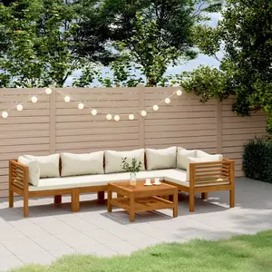 vidaXL Salon de jardin 6 pcs avec coussin crème Bois d'acacia solide pas cher