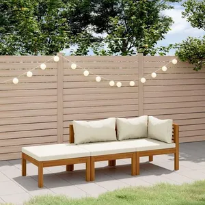 vidaXL Salon de jardin 3 pcs avec coussin crème Bois d'acacia solide pas cher