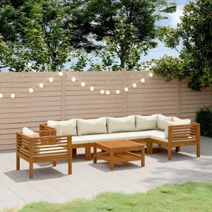 vidaXL Salon de jardin 7 pcs avec coussin crème Bois d'acacia solide pas cher