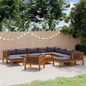 vidaXL Salon de jardin 12 pcs avec coussin Bois d'acacia solide pas cher
