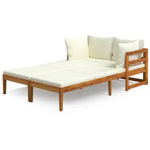 vidaXL Chaises longues avec coussins blanc crème 2 pcs Acacia solide