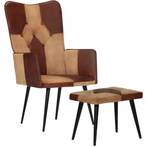 vidaXL Fauteuil avec repose-pieds Marron Cuir véritable et toileVendu parrakuten