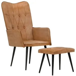 vidaXL Chaise à oreilles avec repose-pied Marron Toile