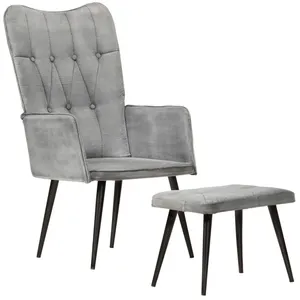 vidaXL Chaise à oreilles avec repose-pied Gris vintage Toile pas cher