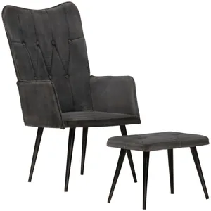 vidaXL Chaise à oreilles avec repose-pied Noir vintage Toile pas cher