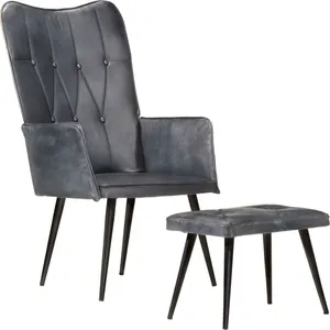 vidaXL Chaise à oreilles avec repose-pied Gris Cuir véritable pas cher