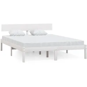 vidaXL Cadre de lit Blanc Bois de pin massif 140x190 cm pas cher