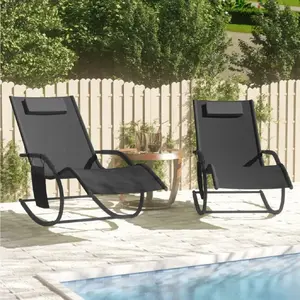 vidaXL Chaises longues à bascule 2 pcs Noir Acier et textilène pas cher