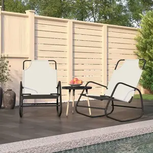 vidaXL Chaises longues à bascule 2 pcs Crème Acier et textilène pas cher