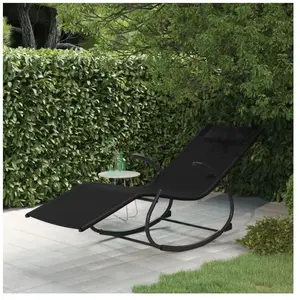 vidaXL Chaise longue à bascule noir acier et textilène pas cher