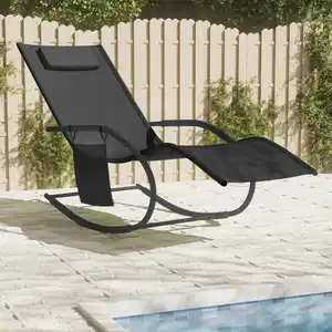 vidaXL Chaise longue à bascule noir acier et textilène pas cher