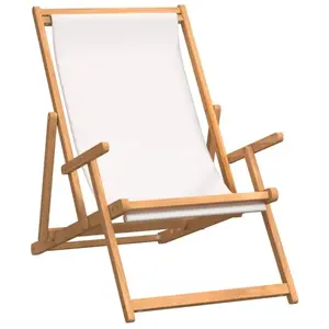 vidaXL Chaise de plage pliable Bois de teck solide Crème pas cher