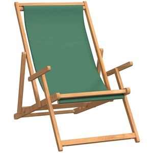 vidaXL Chaise de plage pliable Bois de teck solide Vert pas cher