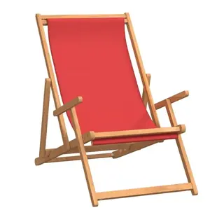 vidaXL Chaise de plage pliable Bois de teck solide Rouge pas cher