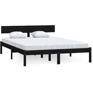 vidaXL Cadre de lit Noir Bois de pin massif 140x200 cm pas cher